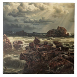 Küstenlandschaft mit Schiffen am Horizont Fliese