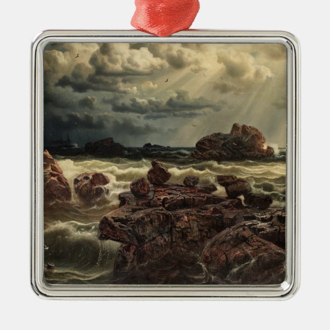 Küstenlandschaft mit Schiffen am Horizont Ornament Aus Metall (Vorne)