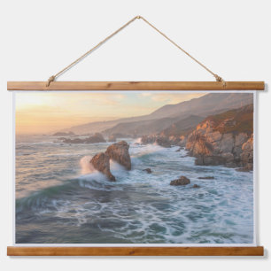Küstenlandschaft mit Wellenbrechern Wandteppich Mit Holzrahmen