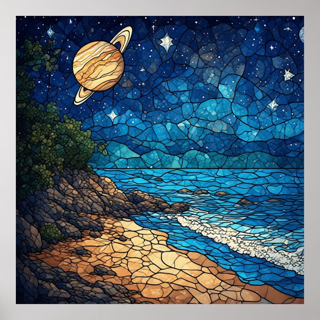 Küstenlandschaft unter einem Sternenhimmel Poster (Vorne)