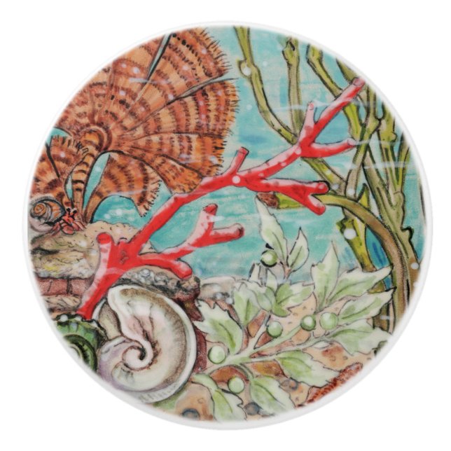 Küstenleben Korbkrebs Muschel Unterwasser Keramikknauf (Vorderseite)