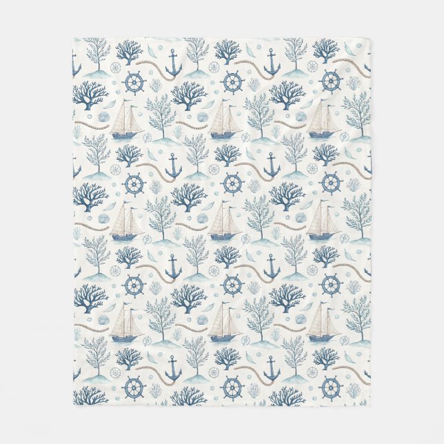 Küstenleben Ozeane Blau Fleecedecke (Vorderseite)