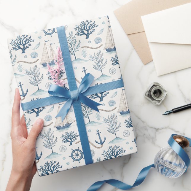 Küstenleben Ozeane Blau Geschenkpapier (Schenken)