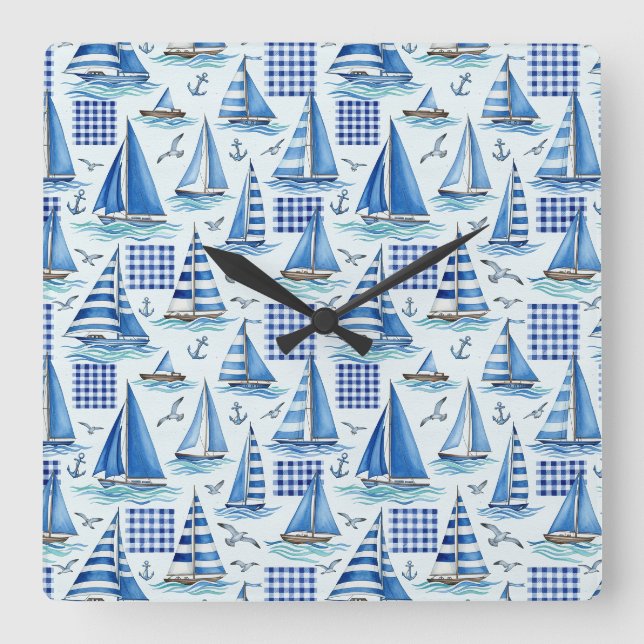 Küstenleben Quadratische Wanduhr (Vorderseite)