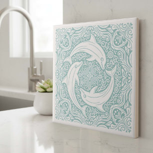 Küstenleben Serie Drei Delfine Teal D1208 Fliese