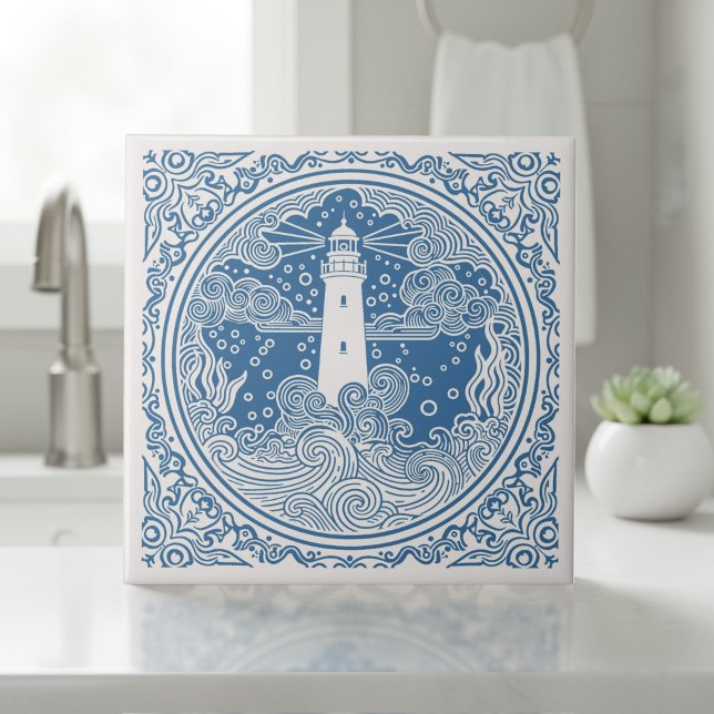 Küstenlebensserie Leuchtturm Blau D1208 Fliese (Von Creator hochgeladen)