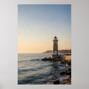 Küstenleuchtturm an einer felsigen Küste Poster