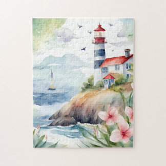 Küstenleuchtturm-Aquarell-Puzzle Puzzle