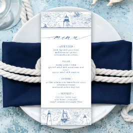 Küstenleuchtturm Blau Toile Hochzeit Menükarte
