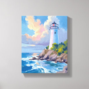 Küstenleuchtturm   Blaue Meereswellen See Leinwanddruck