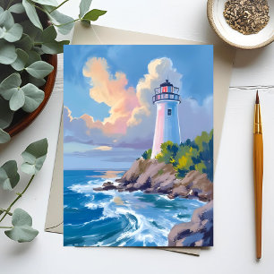 Küstenleuchtturm   Blaue Meereswellen See Postkarte