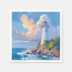 Küstenleuchtturm   Blaue Ozeanwellen Meer Serviette