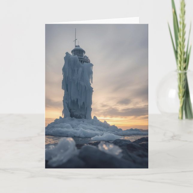 Küstenleuchtturm im Winter Karte (Vorderseite)