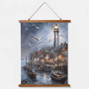KüstenLeuchtturm in Twilight Schöne Kunst Wandteppich Mit Holzrahmen