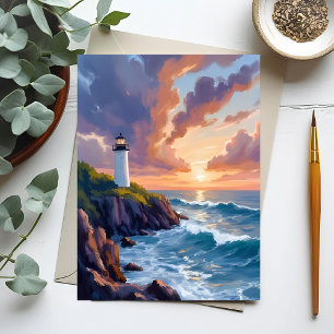 Küstenleuchtturm Sonnenuntergang Strand Ozean Ge Postkarte