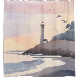 Küstenleuchtturm | Strandleinwandmalerei im Wasser Duschvorhang