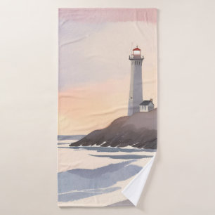 Küstenleuchtturm   Strandleuchtturm Aquarellmalere Badehandtuch