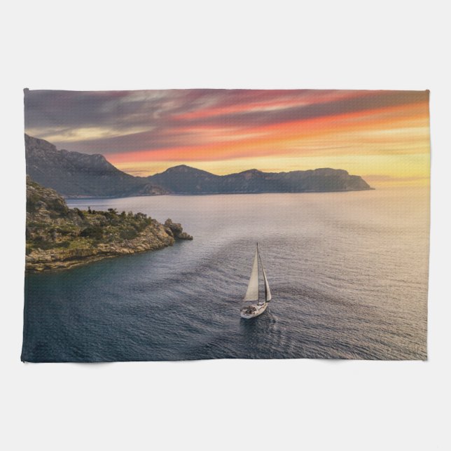 Küstenlinie | Bodrum, Türkei Geschirrtuch (Horizontal)