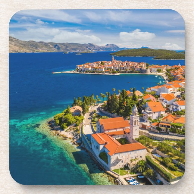Küstenlinie | Korcula Town, Korcula Island, Kroati Getränkeuntersetzer (Vorderseite)