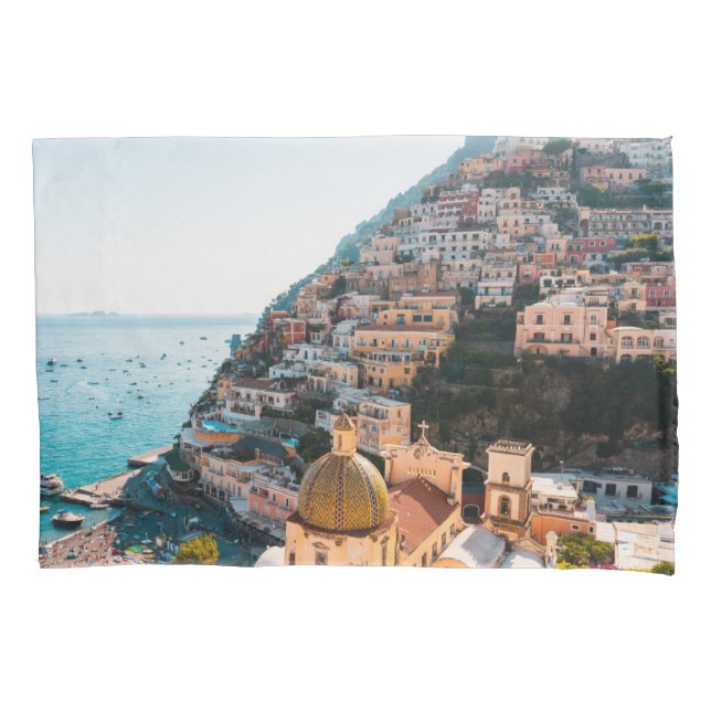 Küstenlinie | Positano Italien, Cliffside Village Kissenbezug (Vorderseite)