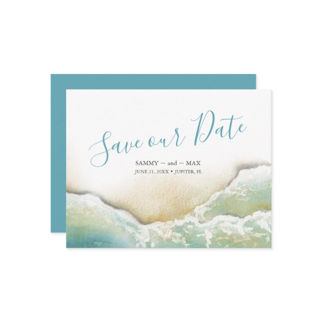 Küstenlinie Wasserfarbe Save the Date (Vorderseite/Rückseite Beispiel)