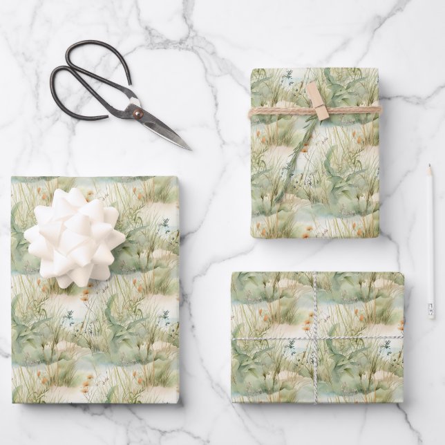 Küstenmarsch-Wasserfarbe Strandgräser Geschenkpapier Set (Vorderseite)