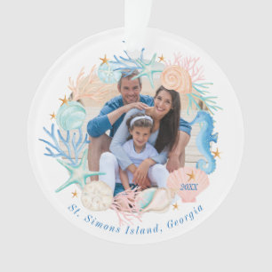 Küstenmeer Wasserfarben Seashell Wreath Foto Ornament