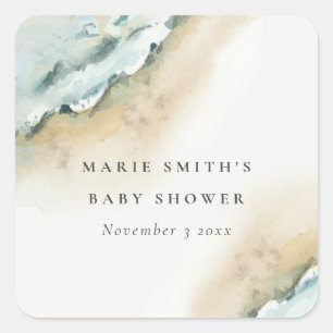 Küstenmeer Waves Sand Beach Nautical Baby Dusche Quadratischer Aufkleber