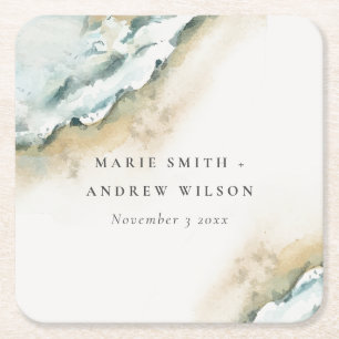 Küstenmeer-Waves Sand Beach Schönheit Hochzeit Rechteckiger Pappuntersetzer