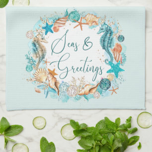 Küstenmeere und Seepferd Muscheln Geschirrtuch