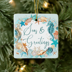 Küstenmeere und Seepferd Muscheln Keramikornament