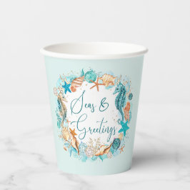 Küstenmeere und Seepferd Muscheln Pappbecher