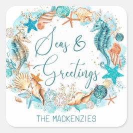 Küstenmeere und Seepferd Muscheln Quadratischer Aufkleber