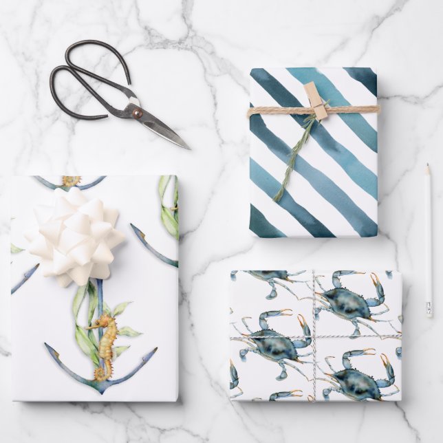 Küstenmeerküste Nautical Delights-Muster Geschenkpapier Set (Vorderseite)