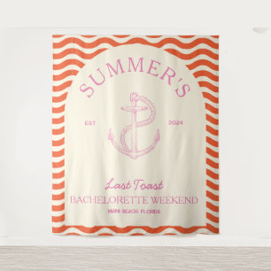 Küstenmoderne Tropische Rosa Retro-Junggesellinnen Wandteppich