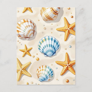 Küstenmuschel Seestern Strand Muster Postkarte