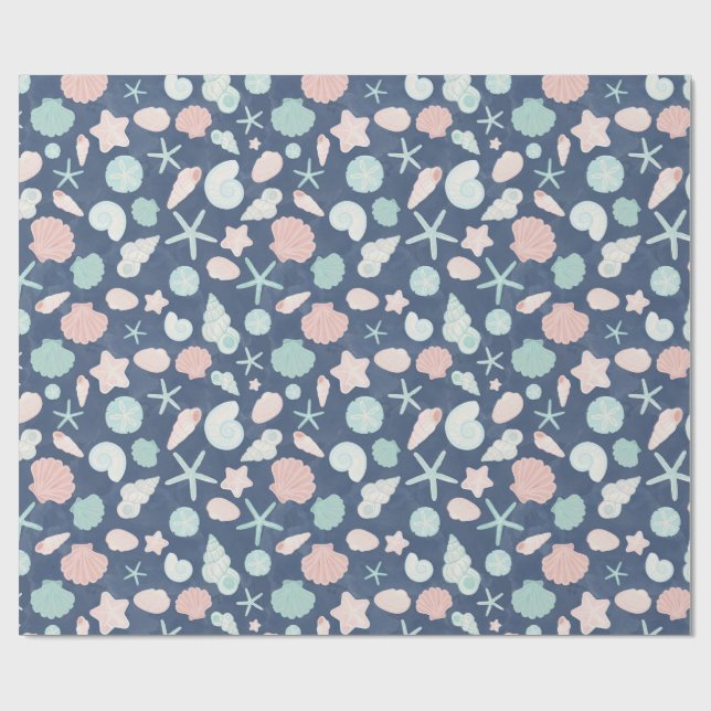 Küstenmuscheln Strand & Ozean Design Geschenkpapier (Flach)