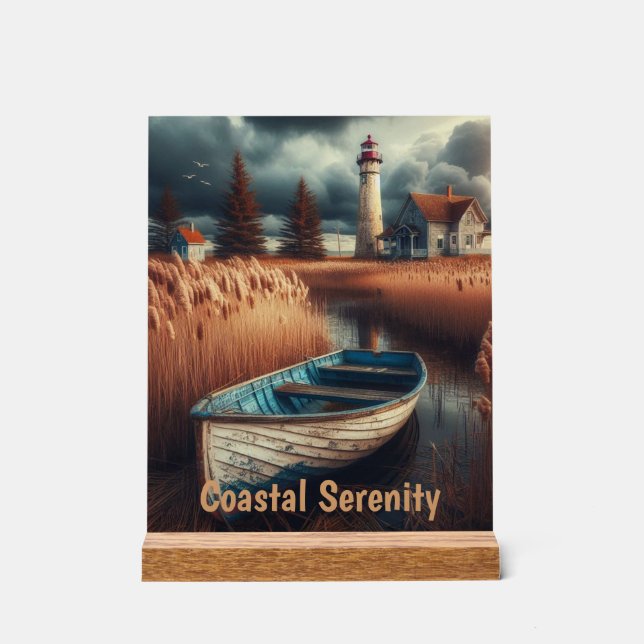 Küstennähe: Leuchtturm und Rowboat Acrylschild (Vorderseite)