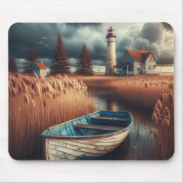 Küstennähe: Leuchtturm und Rowboat Mousepad