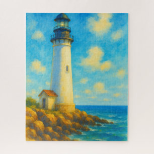 Küstennahe Wasserfarben-Leuchtturm-Felsenküste Puzzle