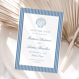 Küstennavy-Streifen-Schalen-Hochzeit Save the Date