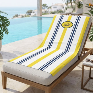 Küstennavyblau und gelbe Streifenmonogramm Strandtuch