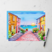 Küstenort-Sonnenuntergang-Aquarell-Scrapbook-Papie