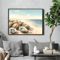 Küstenoyster-Muscheln Wasserfarben Strand Landscha