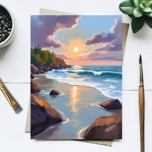Küstenozean Strand Wasserfarbenmalerei Postkarte
