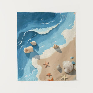 Küstenozeanwellen & Muscheln Strand Wandteppich