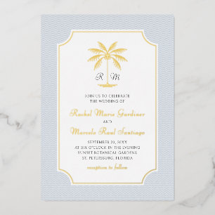 Küstenpalmenbaum Minimalistische Elegante Hochzeit Folieneinladung