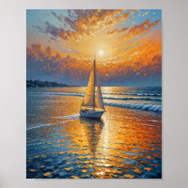 Küstenradiant Sunset Sailboat Ölgemälde Poster (Vorne)
