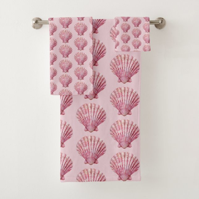 Küstenrosa Seashell Badhandtuch Set (Insitu)