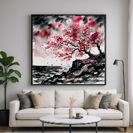 Küstensakura - Aquarellstil-Kirschblüten Poster